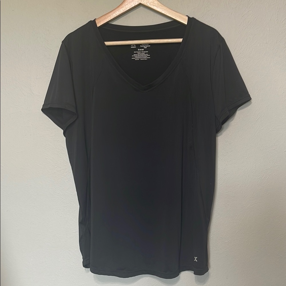 Xersion Classic Black Short Sleeve V-Neck Workout Tee, XL